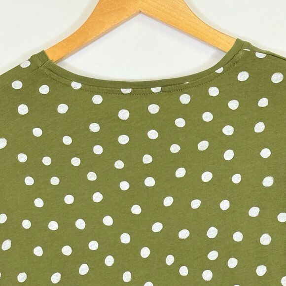 Zara Olive Green White Polka Dot‎ Hi Low Jersey Knit T-Shirt Top Women's Medium - Picture 5 of 7